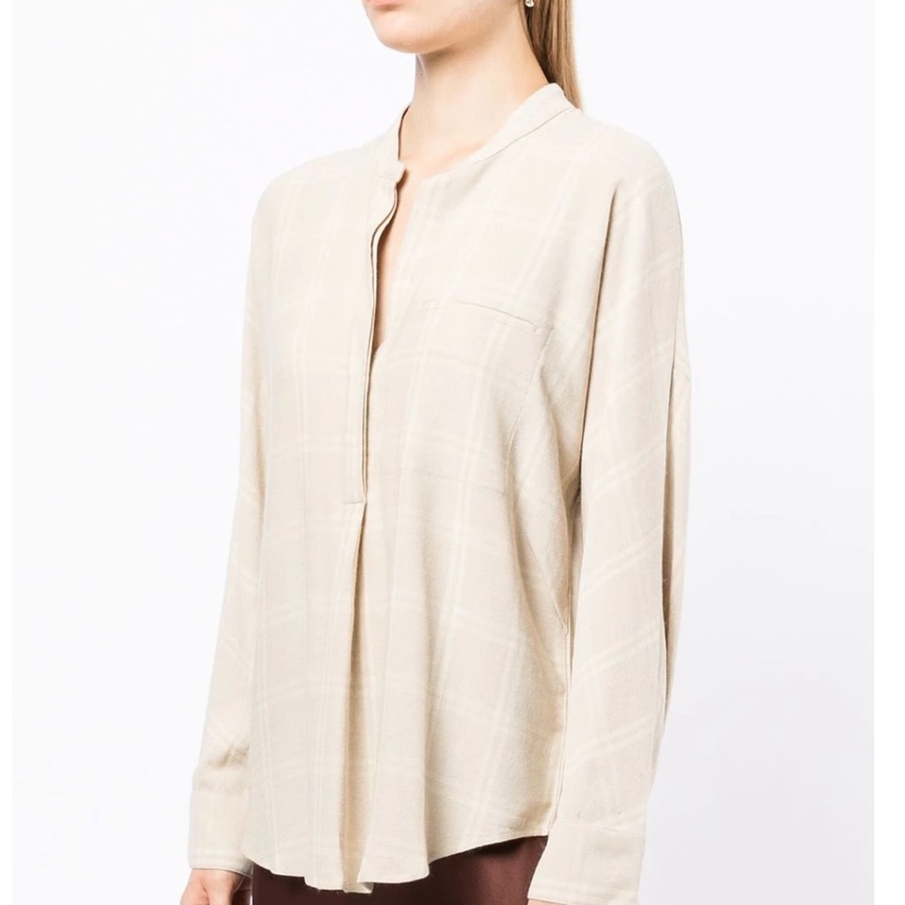 VINCE check long-sleeve blouse